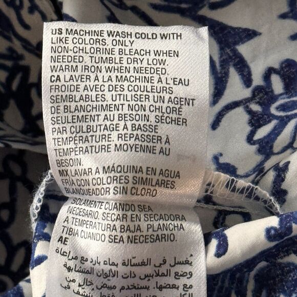 Charter Club X-Large Top Floral Long Sleeve Button-Up Ruffled Collar Blue White - Picture 9 of 9